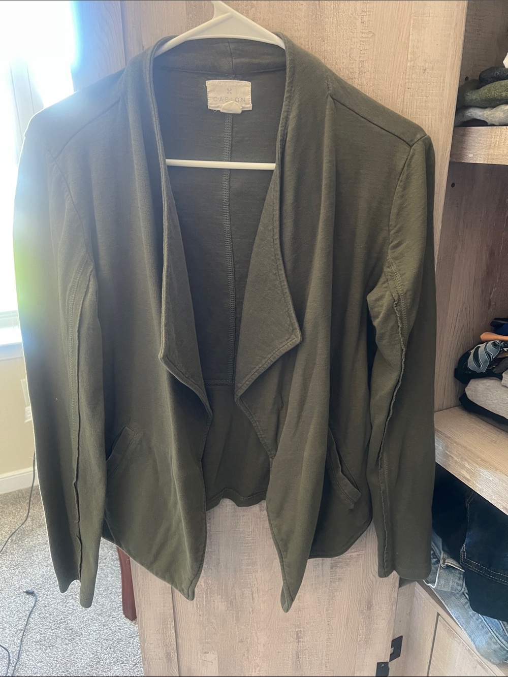 Caslon Olive Open-Front Draped Jacket